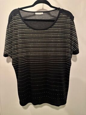 Westport Black Top with Gold Metallic Detail, Cold Shoulder 1X